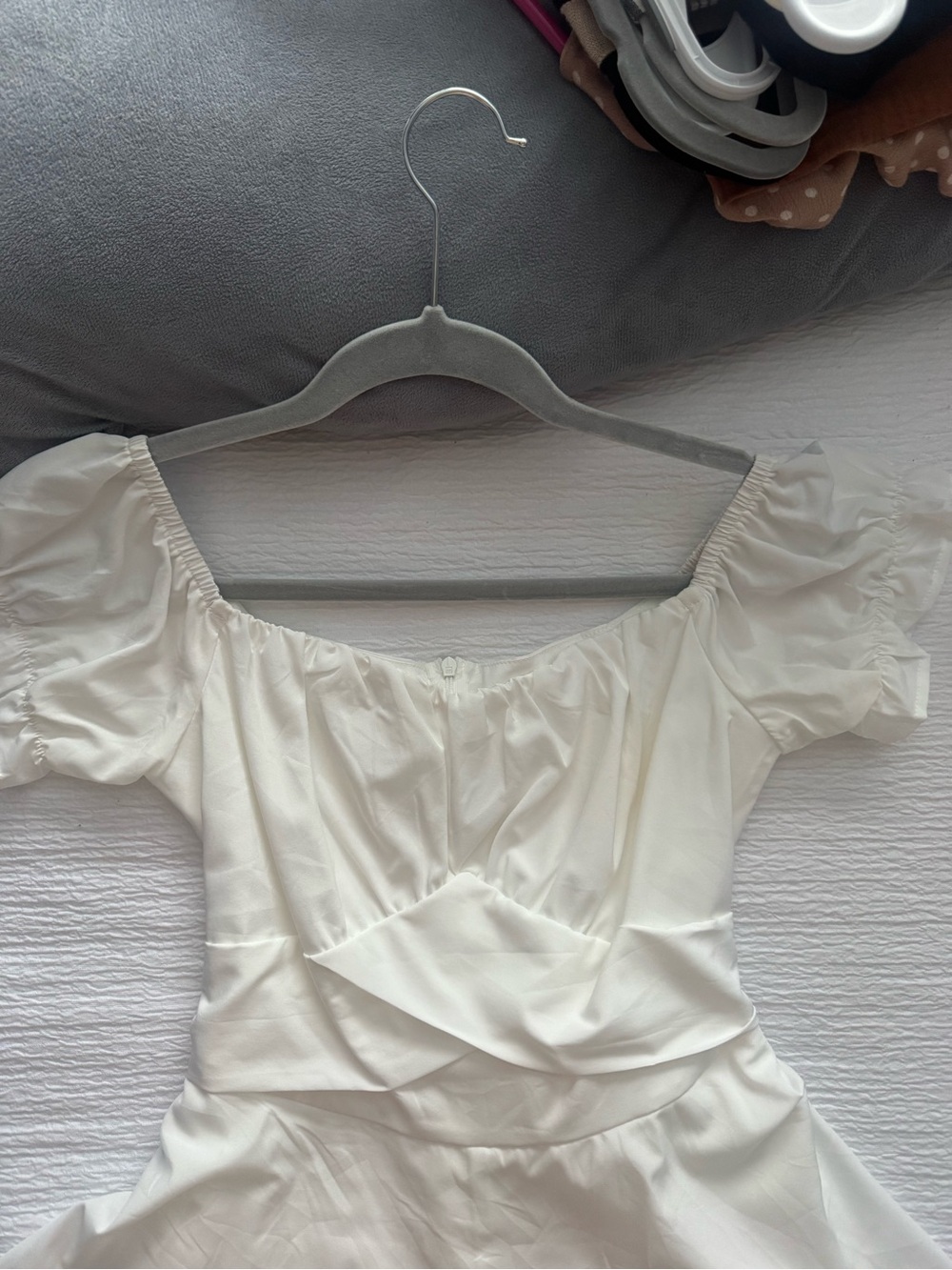 White Off-Shoulder Ruffle Romper - Picture 2 of 7